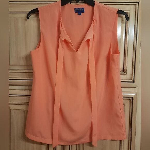 Pendleton Tie Front Blouse - Orange - Size 10 Sleeveless - Picture 1 of 5